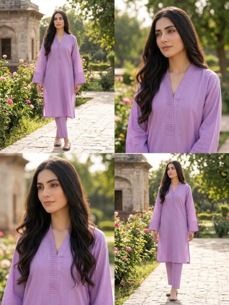 Lilac Bloom – Premium Slub Khaddar 2-Piece Co-Ord Set