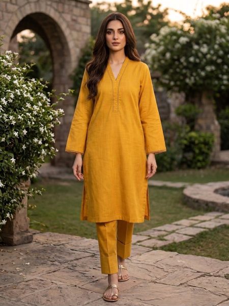 Golden Marigold – Premium Slub Khaddar 2-Piece Co-Ord Set