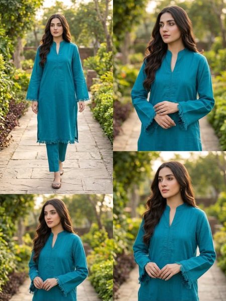 Ocean Teal – Premium Slub Khaddar 2-Piece Co-Ord Set