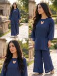 Navy Heartbeat – Premium Slub Khaddar 2-Piece Co-Ord Set
