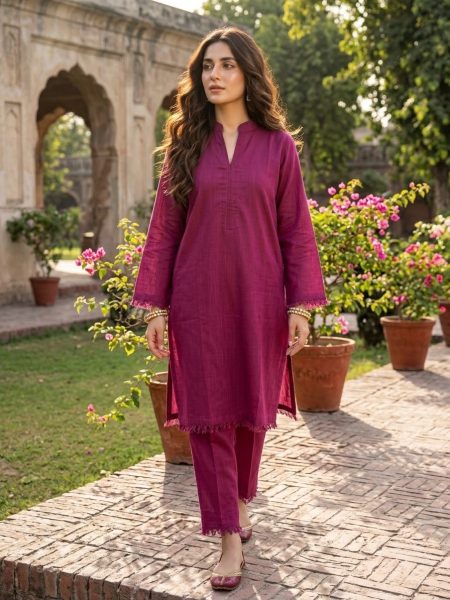 Berry Elegance – Raw-Edge Khaddar Co-Ord Set