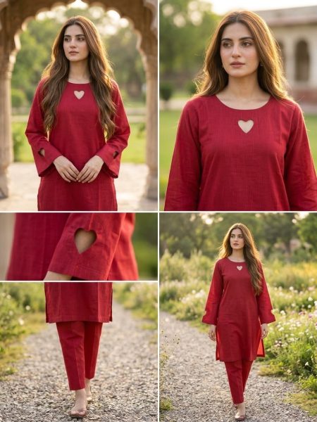 Scarlet Heart – Premium Slub Khaddar 2-Piece Co-Ord Set