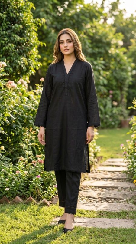 Midnight Onyx – Premium Slub Khaddar 2-Piece Co-Ord Set