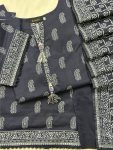 Midnight Black Printed 3-Piece Premium Cotton Suit with Tassel Detail