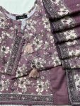 Dusty Plum Floral 3-Piece Premium Cotton Suit with Tassel & Lace Accents