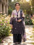 Off-White & Lavender Floral 3-Piece Premium Cotton Suit with Tassel Accent