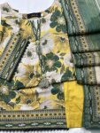 Zubeda Mustard & Olive Floral Printed Lawn/Cotton 3-Piece Suit
