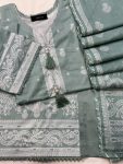 Zubeda Sage Green Block Printed Cotton 3-Piece Suit