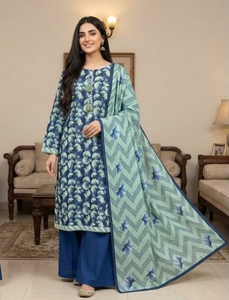 Ginkgo Luxe – Premium Printed Khaddar 3-Piece Suit