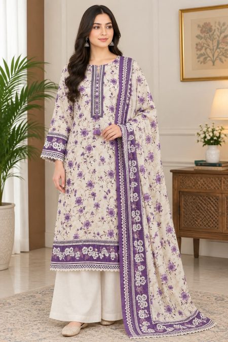 Lavender Breeze – Stitched Printed Khaddar 3-Piece Set