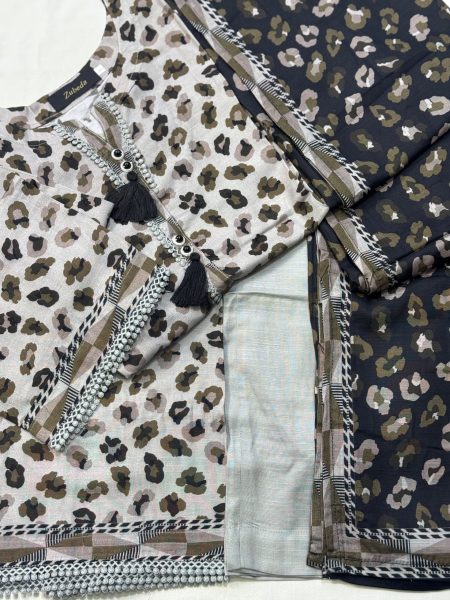 Monochrome Leopard – Premium Printed Linen 3-Piece