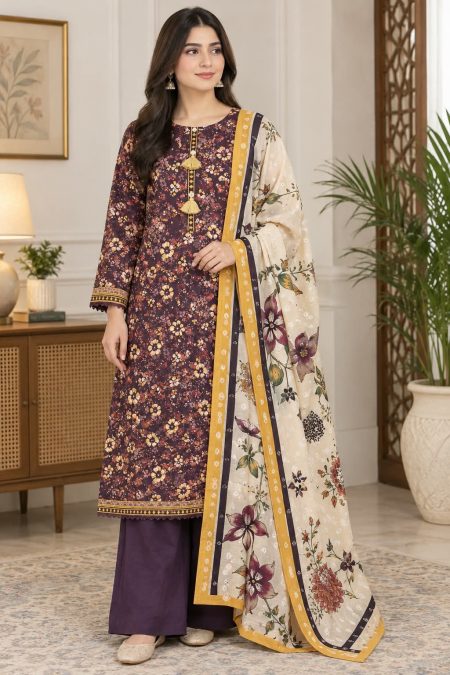 Autumnal Bloom – 3-Piece Printed Khaddar Collection