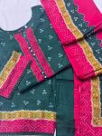 Emerald Bandhani – Premium Printed Linen 3-Piece