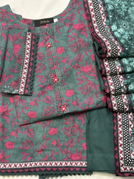 Emerald Crimson – Premium Printed Khaddar 3-Piece Suit