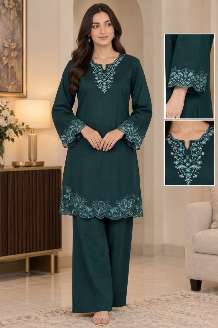 Ethnic Bottle Green Embroidered